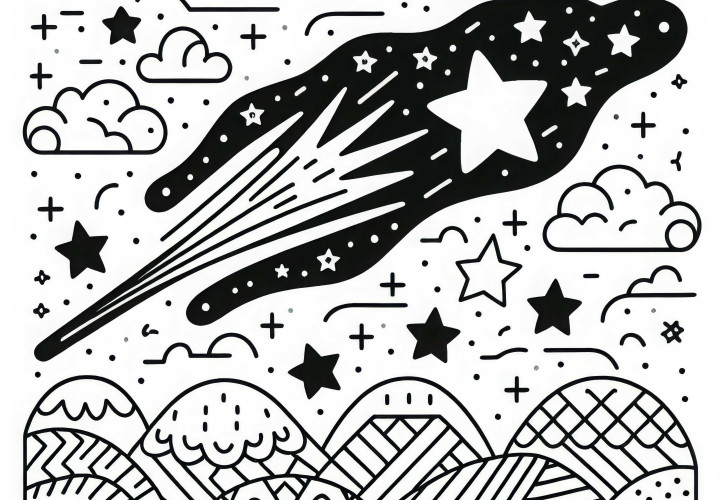 Plantilla para colorear de estrellas y estrellas fugaces - Simple y gratis
