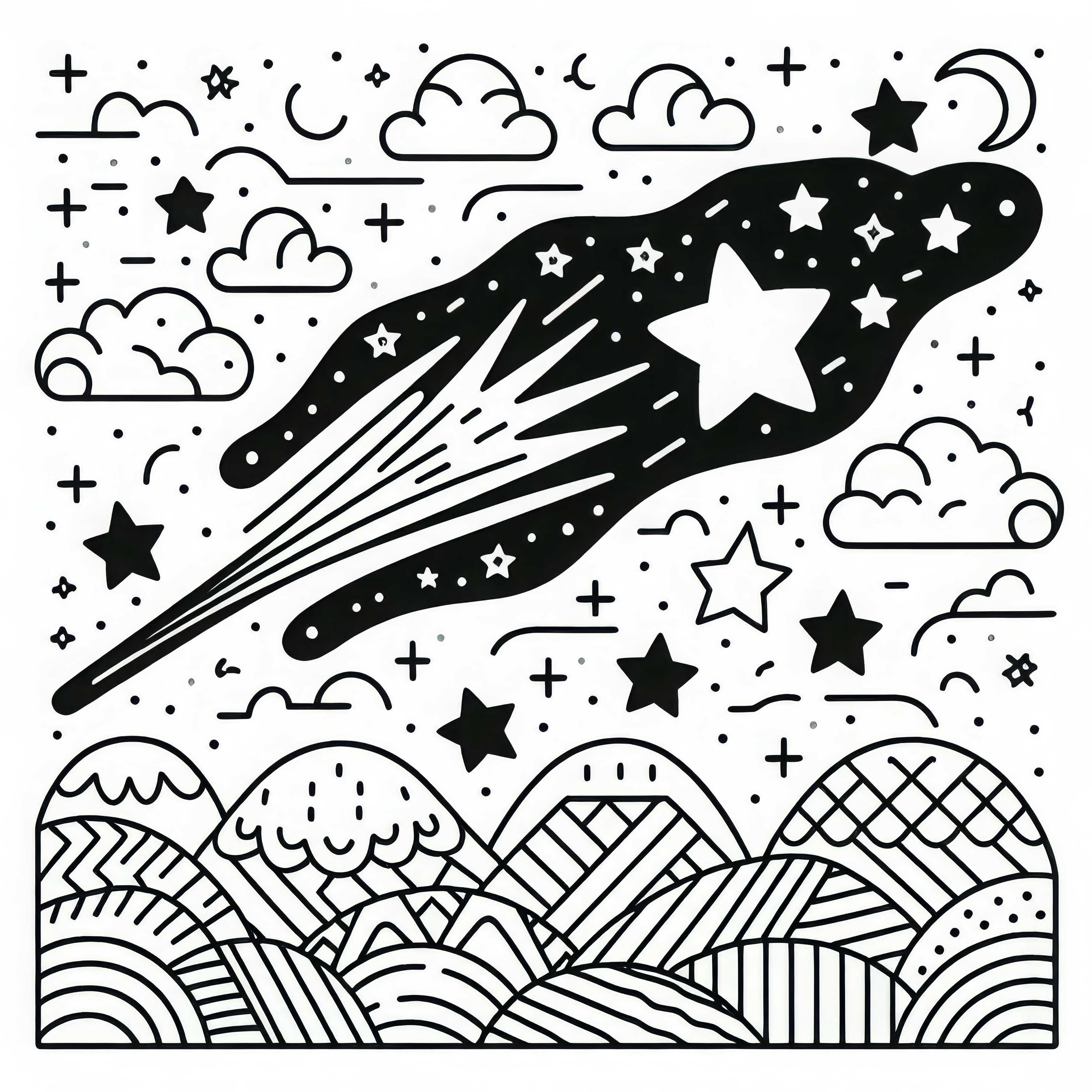 Plantilla para colorear de estrellas y estrellas fugaces - Sencillo y gratuito