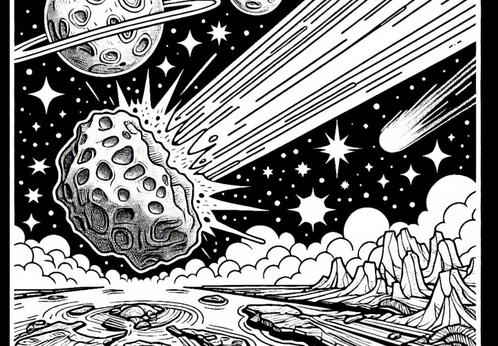 Plantilla para colorear de impacto de asteroide sencilla y gratuita Plantilla de colorear de impacto de asteroide simple gratuita