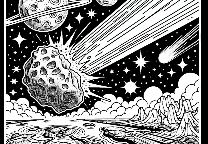 Asteroidiin osumisen värityskuva Ilmainen Yksinkertainen Asteroidiin osumisen värityskuva Ilmainen Yksinkertainen