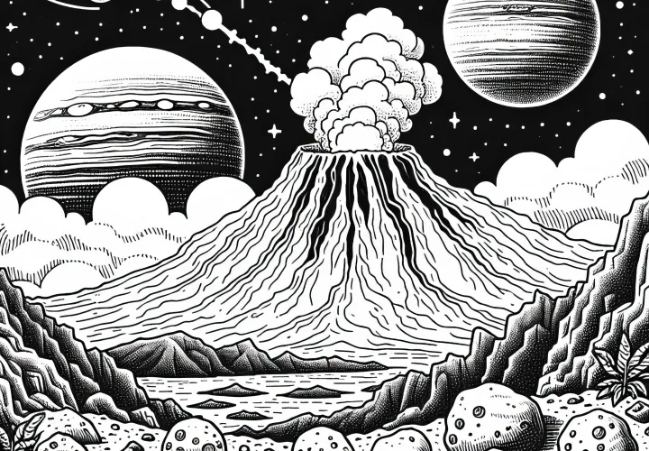 Tulivuori Jupiterin kuulla - Ilmainen helppo värittämisjuttu Tulivuori Jupiterin kuulla - Ilmainen helppo värittämisjuttu