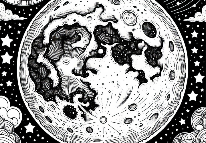 Plantilla de dibujo de luna sencilla y gratuita para colorear