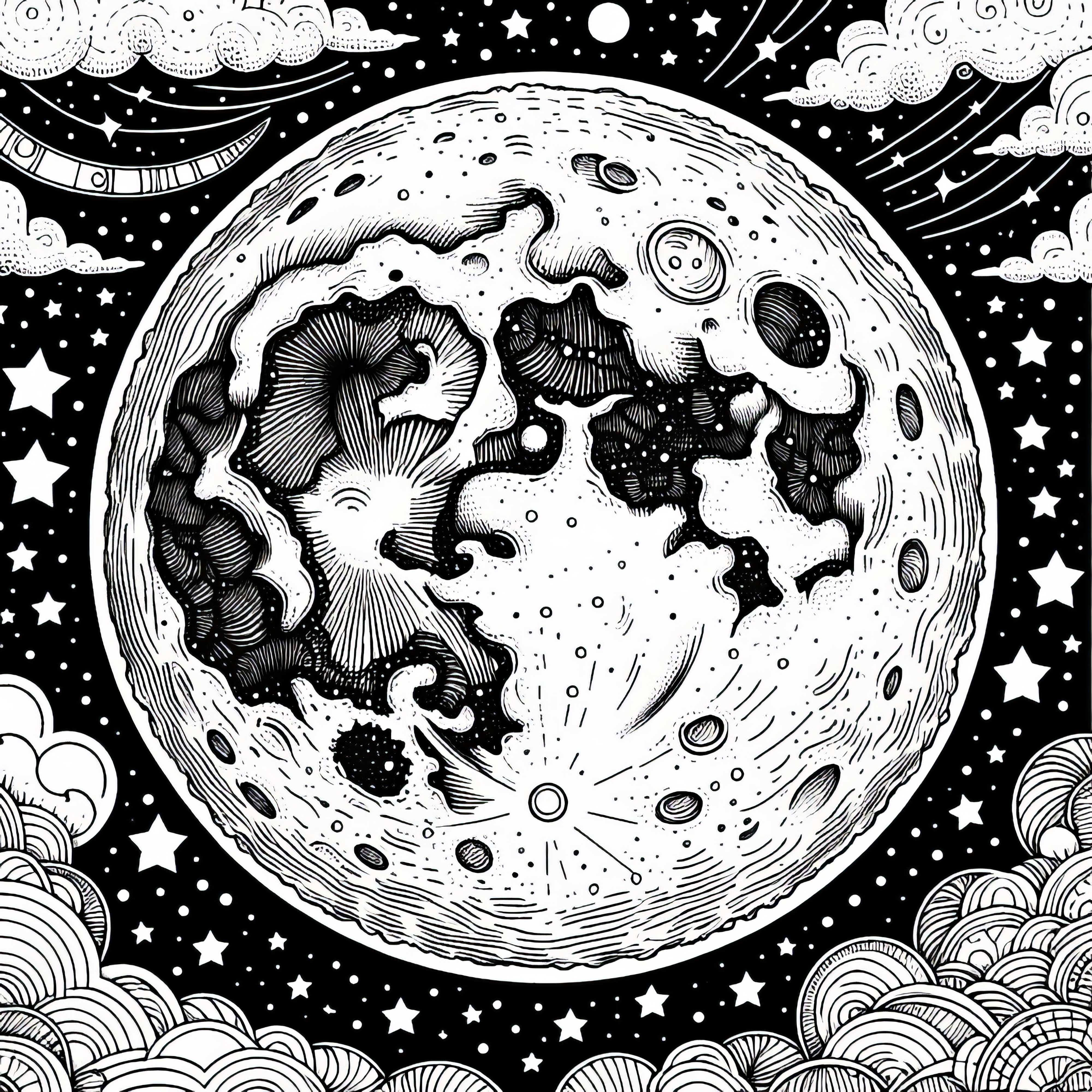 Plantilla de dibujo de luna simple y gratuita para colorear