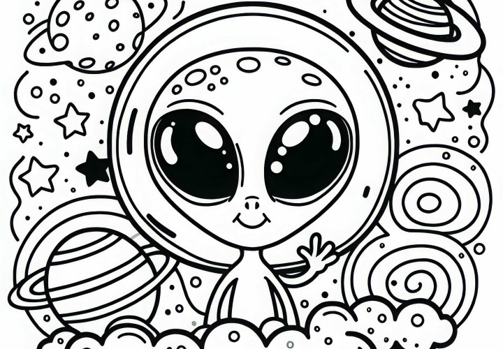 Template gambar alien lucu sederhana gratis