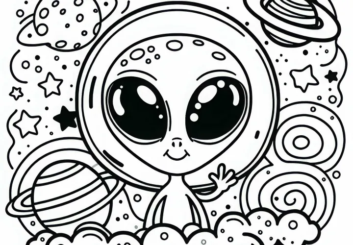 Funny Alien Coloring Page Easy Free