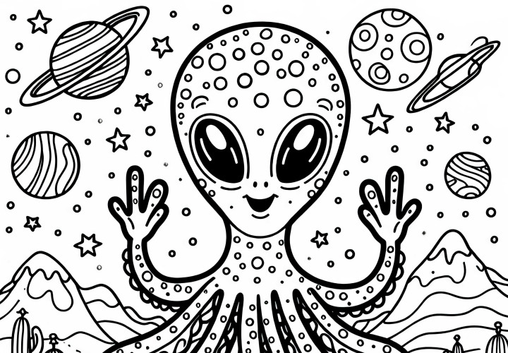 Gambar Mewarnai Alien Ramah - Mudah dan Gratis untuk diunduh