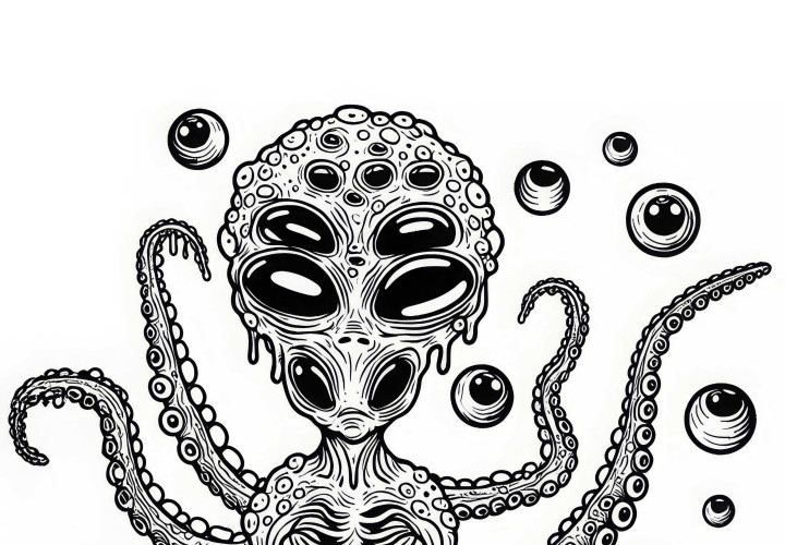 Template Mewarnai Alien Menyeramkan Gratis