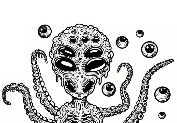 Creepy Alien Coloring Page Free