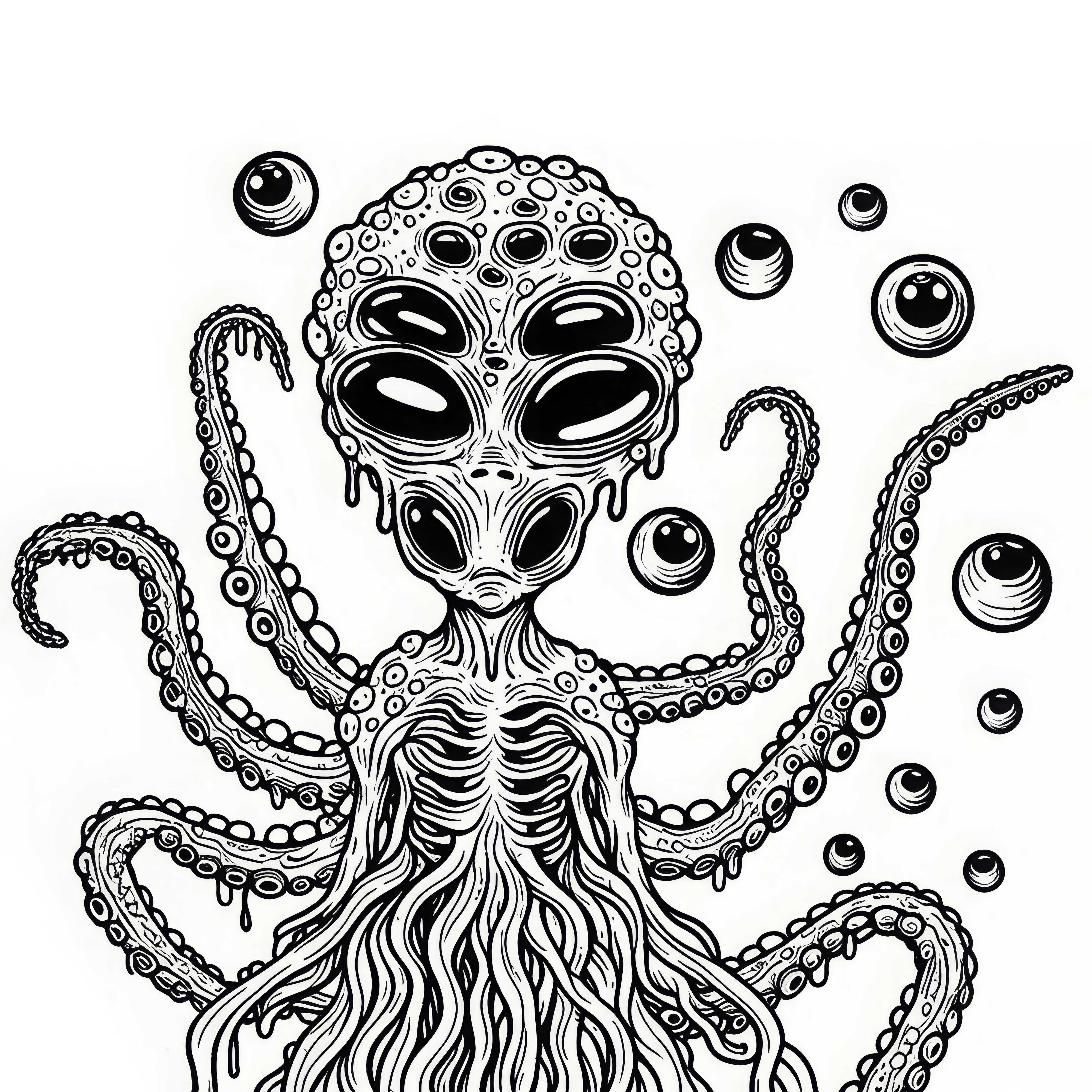 Templat Mewarnai Alien Menyeramkan Gratis