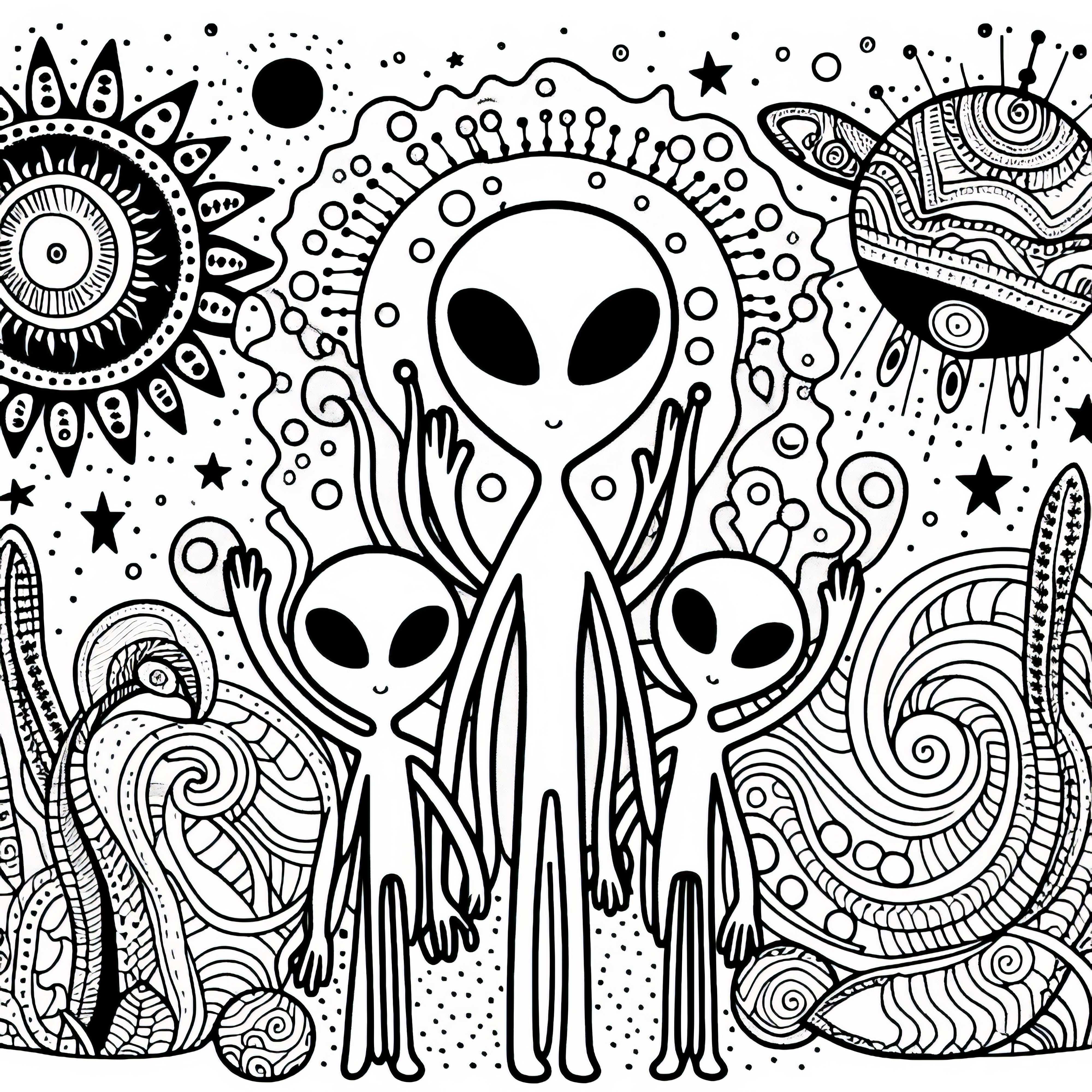 Petualangan dengan Keluarga Alien - gambar mewarnai gratis