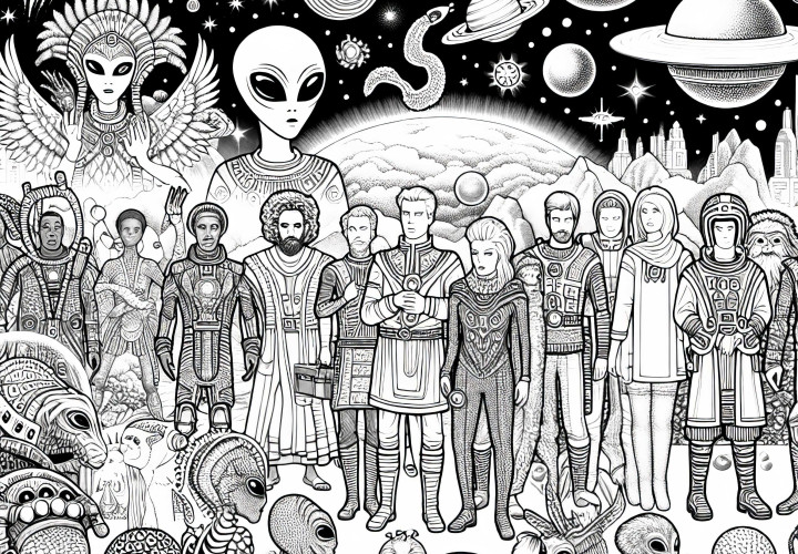 Alien Menyambangi Manusia – Template Mewarnai Gratis