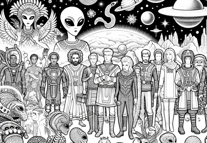 Aliens Meet Humans – Free Coloring Page