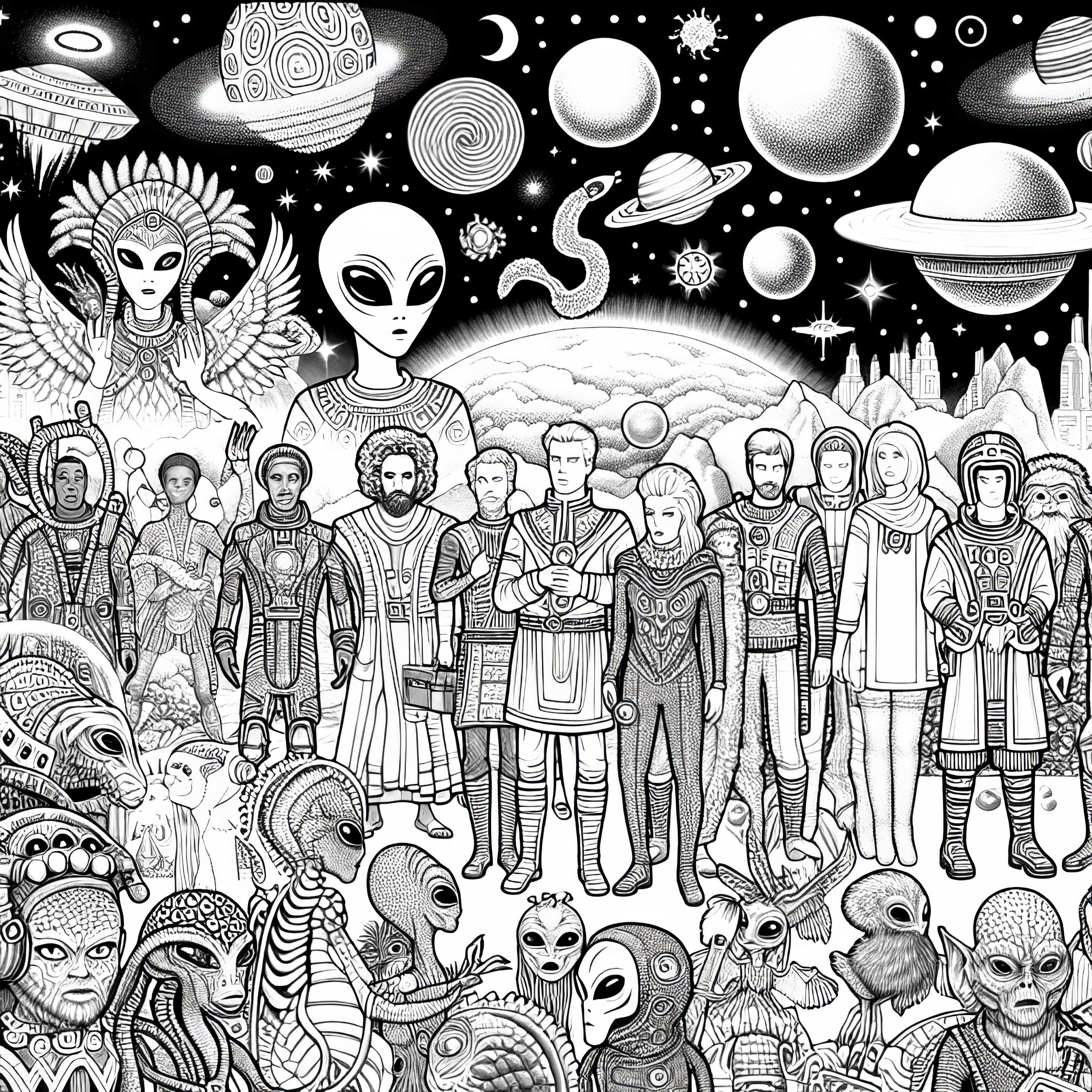 Alien Bertemu Manusia – Gambar Mewarnai Gratis Alien Menemui Manusia – Template Mewarnai Gratis