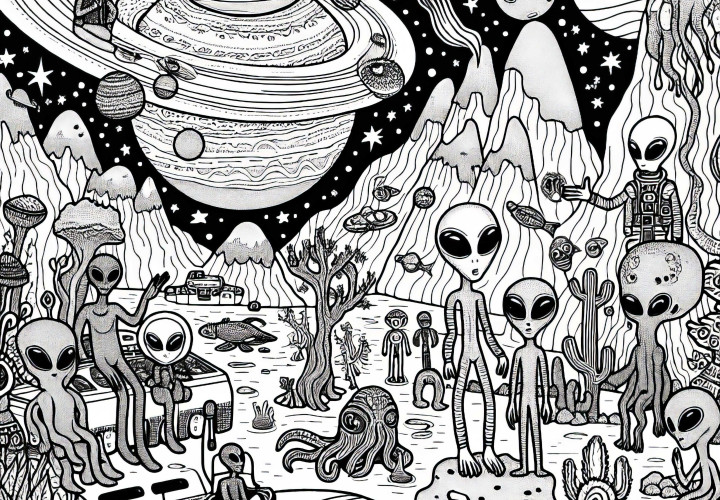 Alien tinggal di planet asing - Template pewarnaan gratis