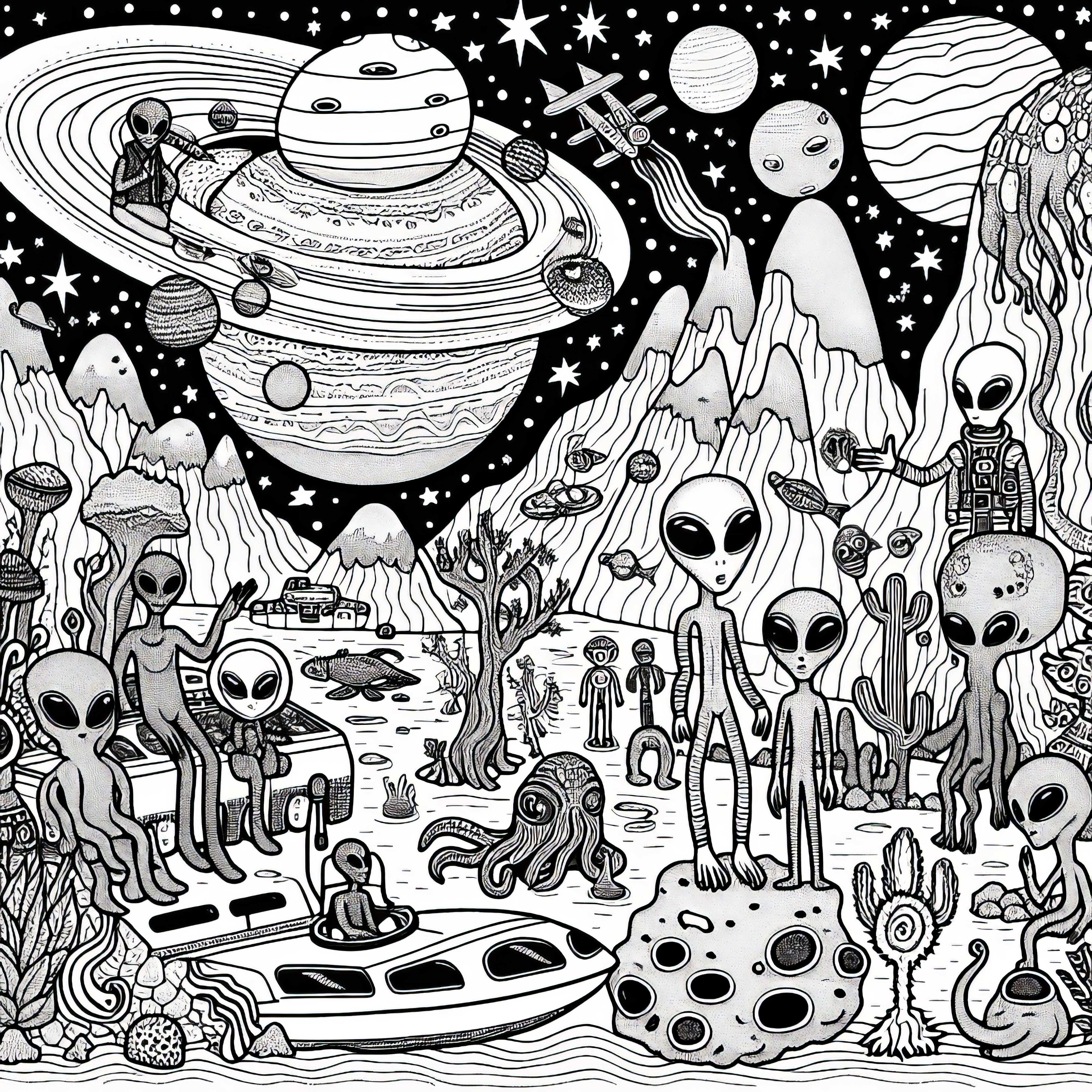 Alien hidup di planet asing - Template mewarnai gratis