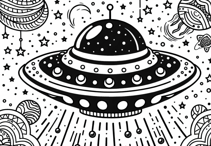 UFO di luar angkasa – Unduh template mewarnai gratis