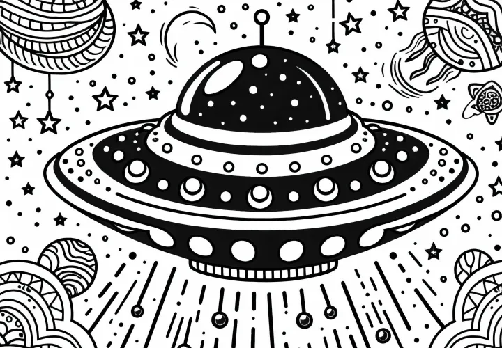 UFO in space – Download coloring page for free