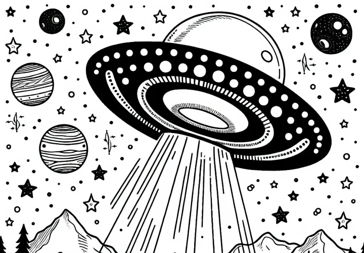 UFO in the sky – Free coloring page to print and color