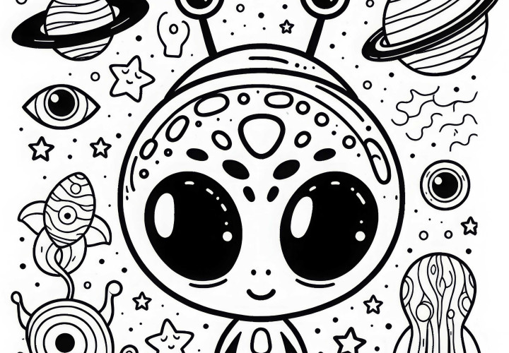 Template Mewarnai Alien Imut Unduh Gratis