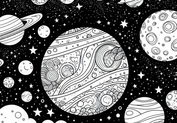 Vieraan planeetan päällä: Värittämiseen tarkoitettu värityskuva Vieraan planeetan päällä: Värittämiseen tarkoitettu värityskuva