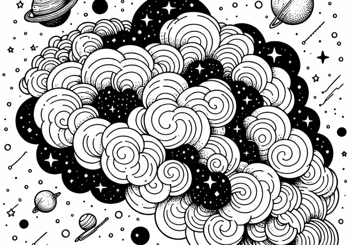 Ilmainen väritysarkki kaasupilvistä tähdillä latakaa Ilmainen väritysarkki kaasupilvistä tähdillä latakaa