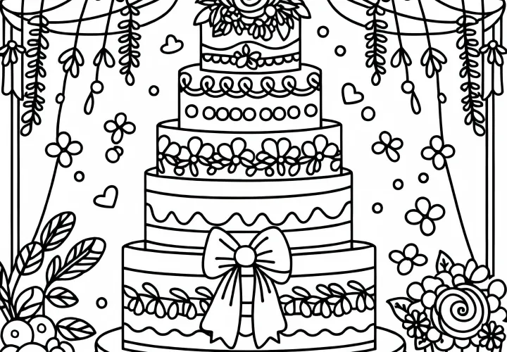 Bezplatná omaľovánka svadobnej torty Bezplatná omaľovánka svadobnej torty