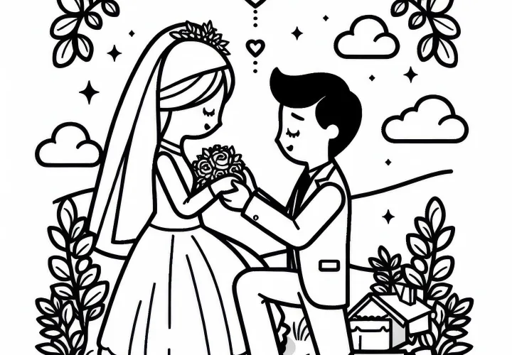 Muž žiada ženu o ruku – voľný obrázok na vymaľovanie Muž žiada ženu o ruku – voľný obrázok na vymaľovanie
