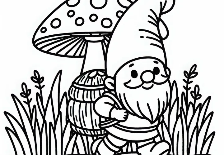 Gnome on the go in nature – Free coloring page Gnome on the go in nature – Free coloring page