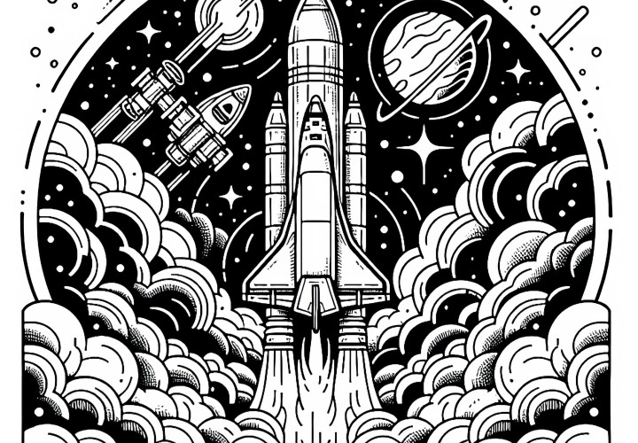 Spaceshuttle beim Start mit Rauch und Flammen – Ausmalbild kostenlos Spaceshuttle beim Start mit Rauch und Flammen – Ausmalbild kostenlos