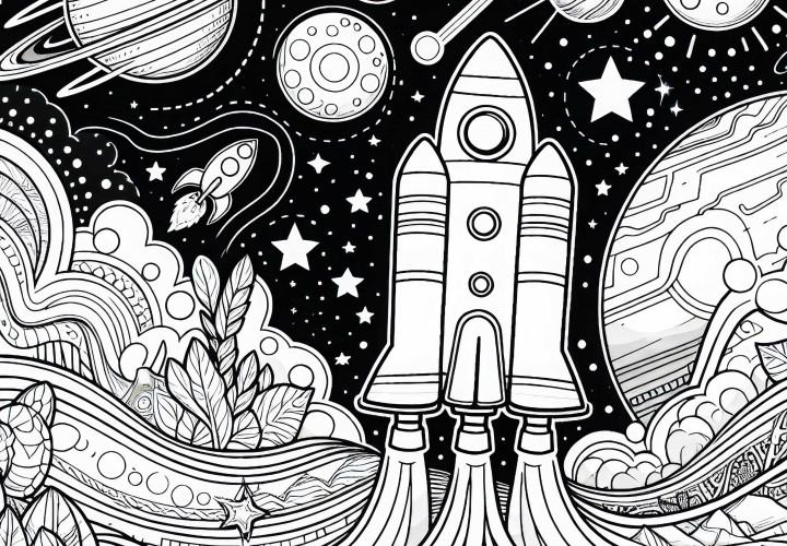 Rakete im Weltall – Ausmalbild kostenlos Rakete im Weltall – Ausmalbild kostenlos