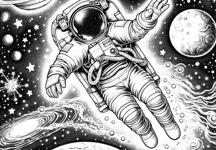 Avaruudessa astronautti väritettävä kuva ilmaiseksi Avaruudessa astronautti väritettävä kuva ilmaiseksi