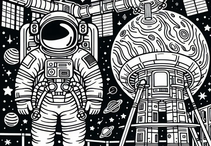 Ilmainen värityskuva astronautista avaruusasemalla Ilmainen värityskuva astronautista avaruusasemalla