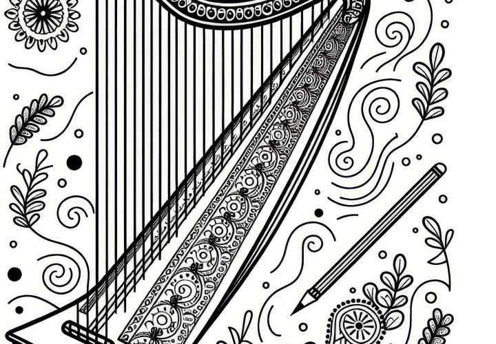 Keyed fiddle coloring page for string instruments free