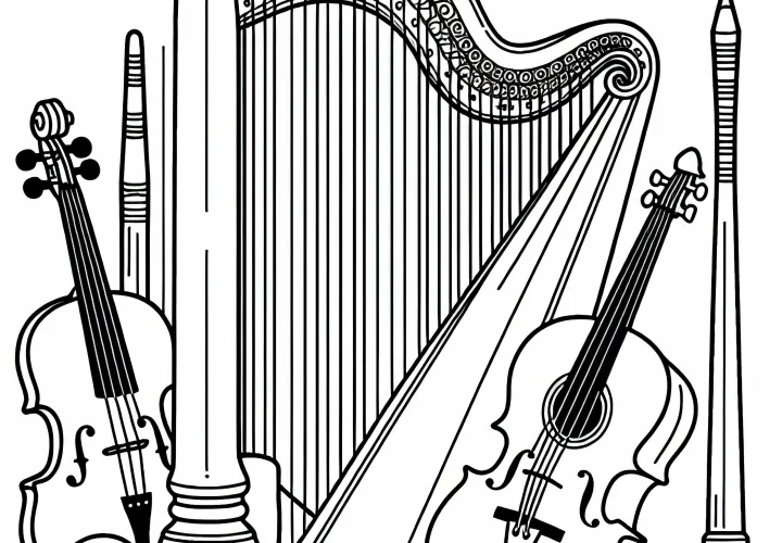 Harp coloring page string instrument free