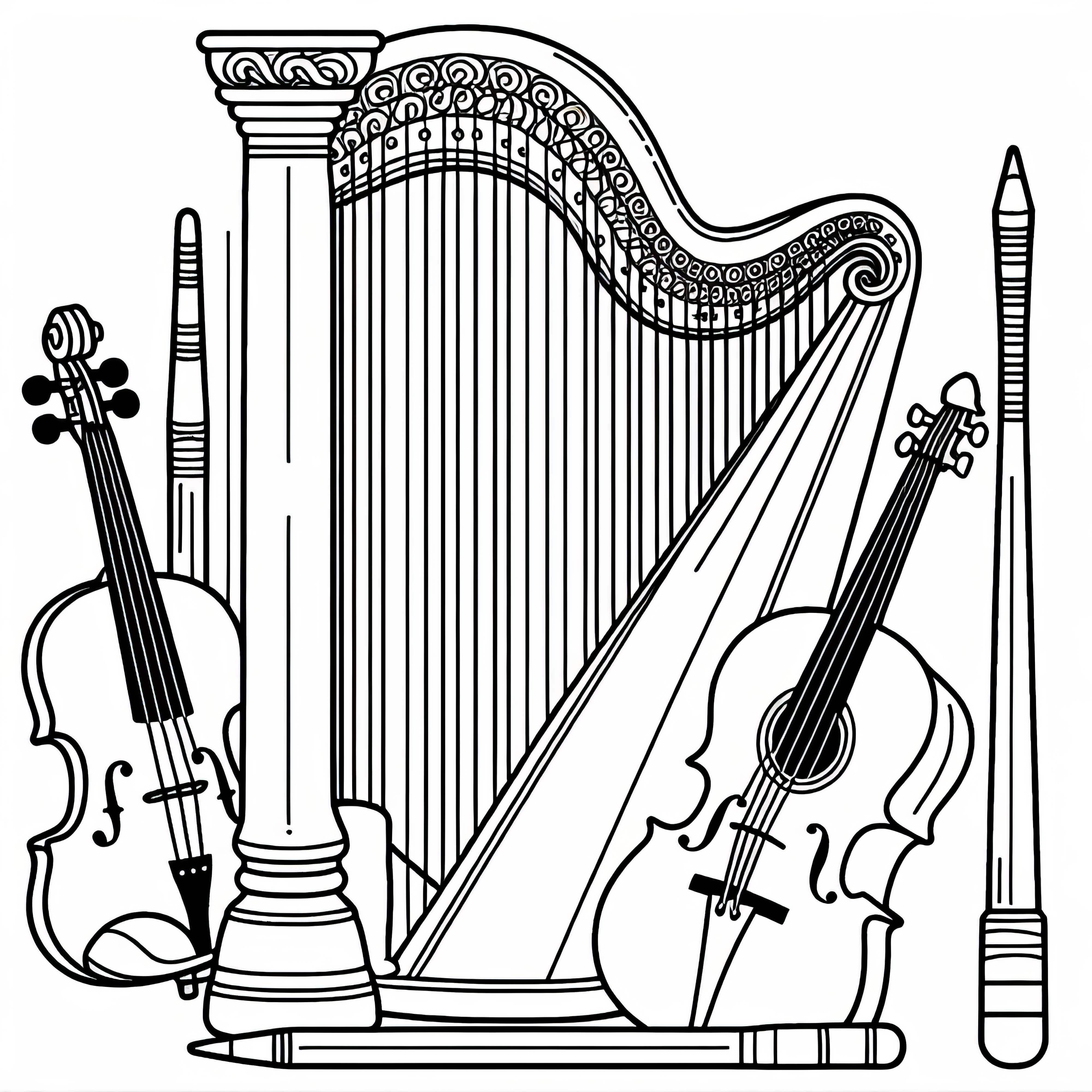 Harp Coloring Page String Instrument Free