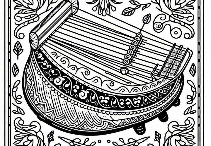 Free coloring page of a hurdy-gurdy - string instrument to color