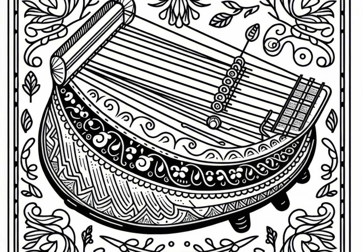 Free coloring page of a hurdy-gurdy - string instrument to color