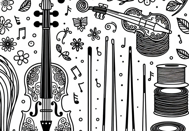 Coloring page for violin, cello, and other string instruments