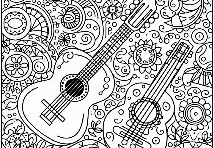 Gambar Mewarnai Gitar - Alat Musik Petik Gratis