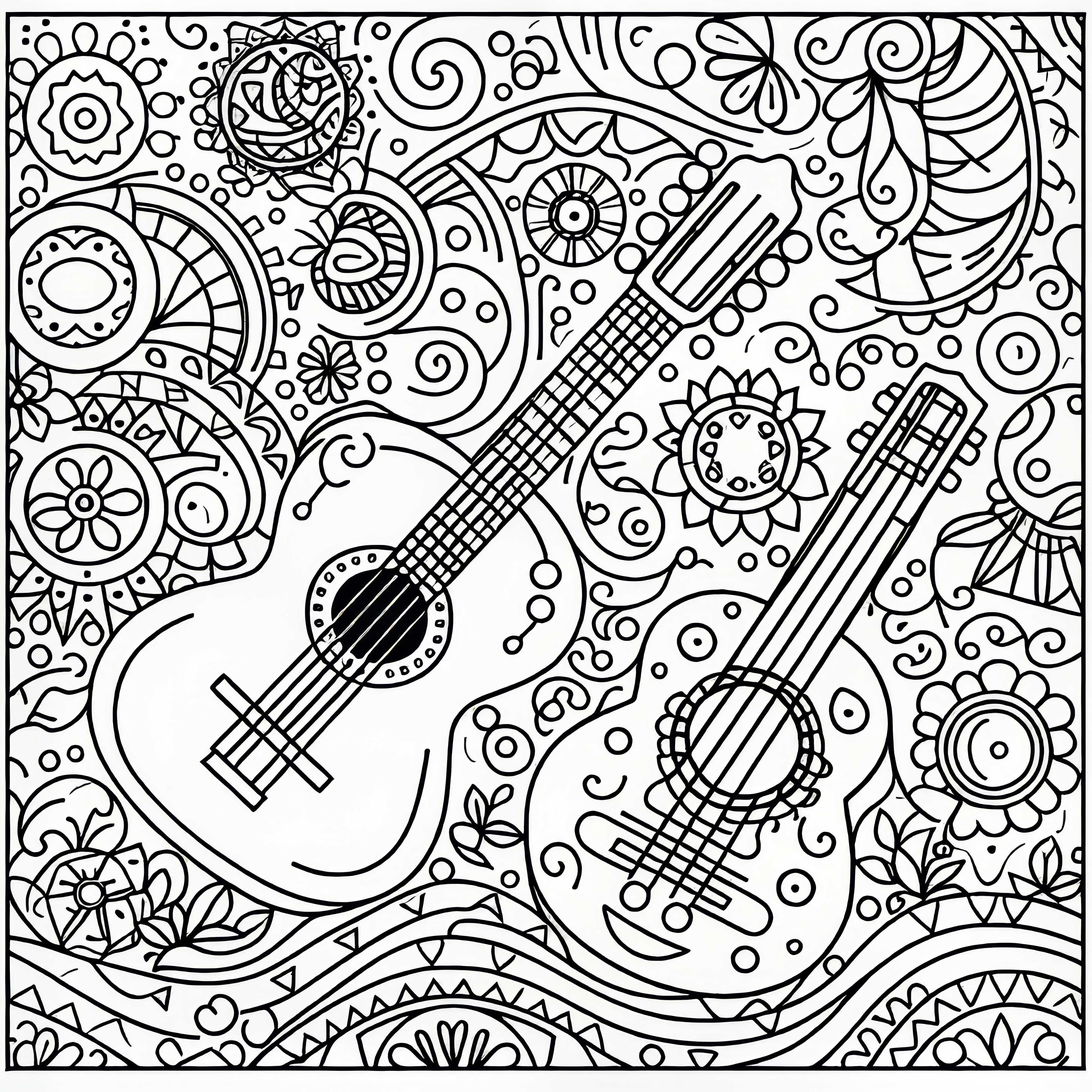 Gambar mewarnai gitar – Alat musik petik gratis