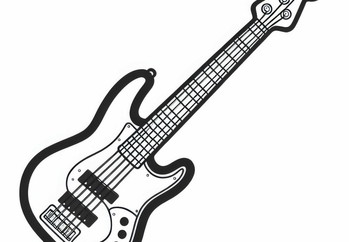 Gambar mewarnai bass guitar - Alat gesek gratis