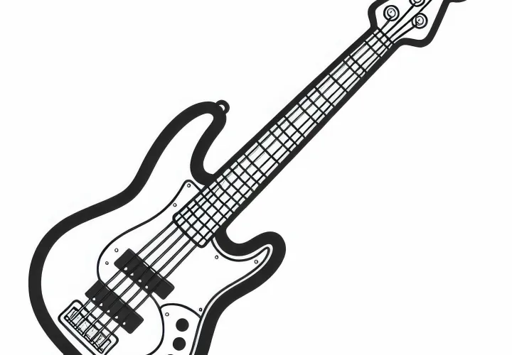 Оцветяваща страница с басова guitarra - Струнен инструмент Безплатно