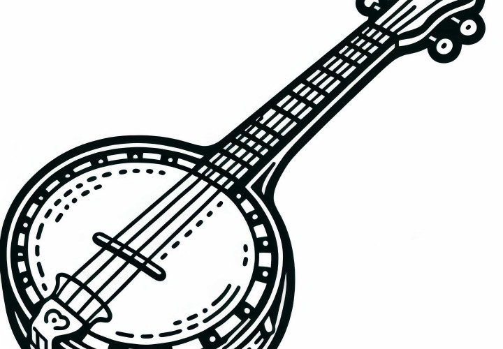 Template mewarnai gratis dari alat musik petik: Banjo