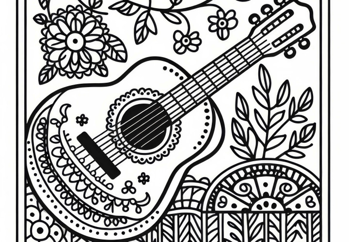 Template Gambar Gitar Akustik - Alat Pukul Gratis
