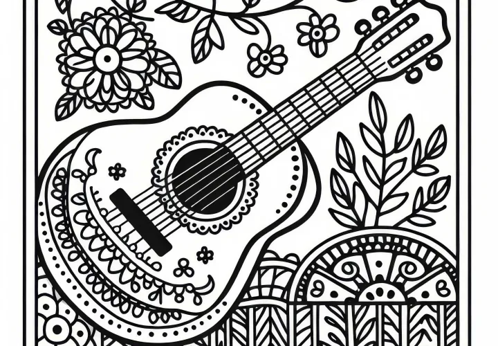 Акустична китара оцветяваща страница – безплатен струнен инструмент