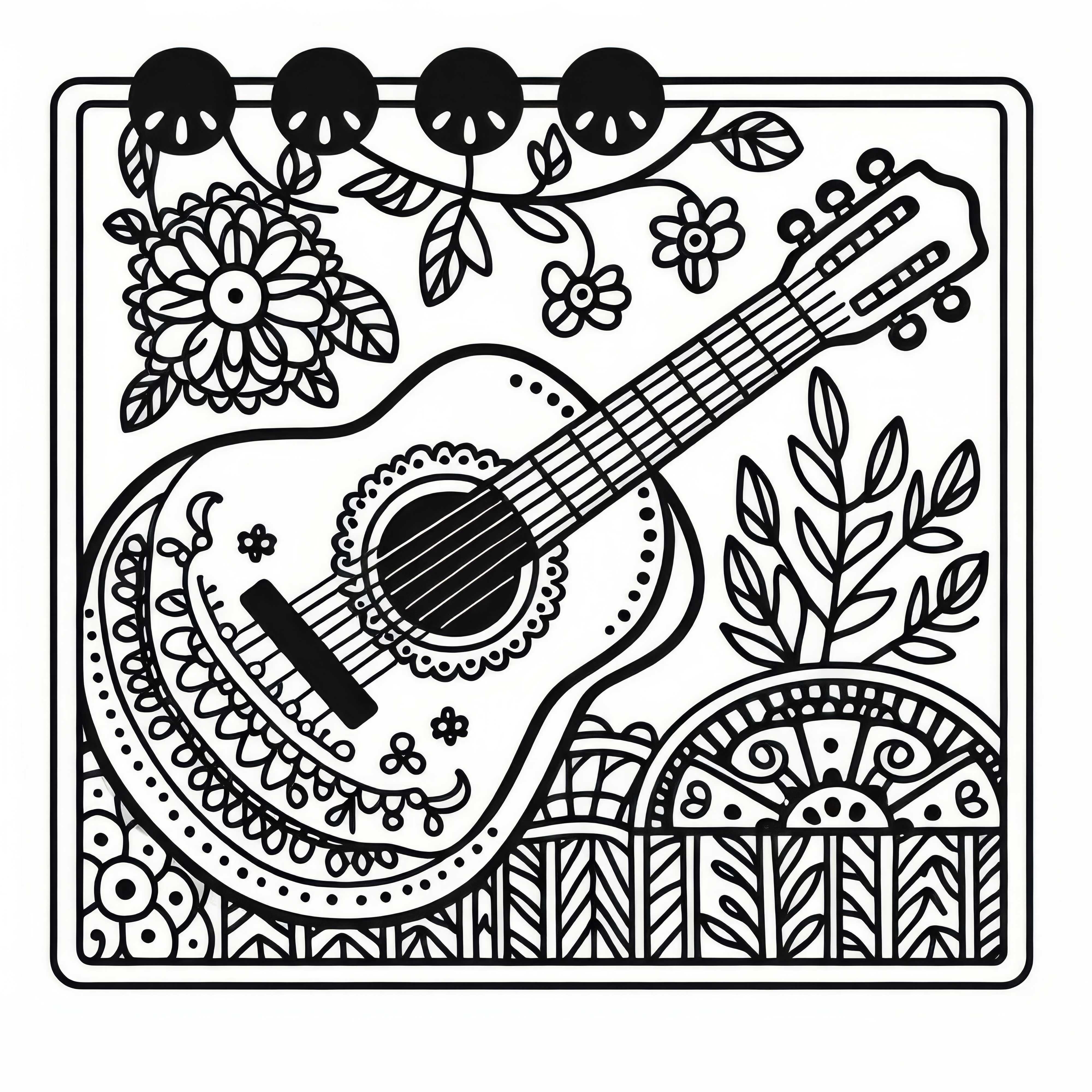 Template menggambar gitar akustik – alat musik petik gratis