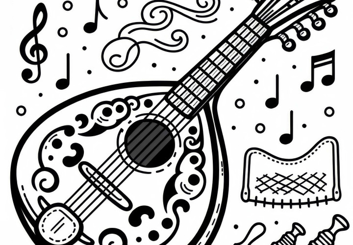 Gambar Mandolin untuk Mewarnai – Alat Musik Petik Gratis Diunduh