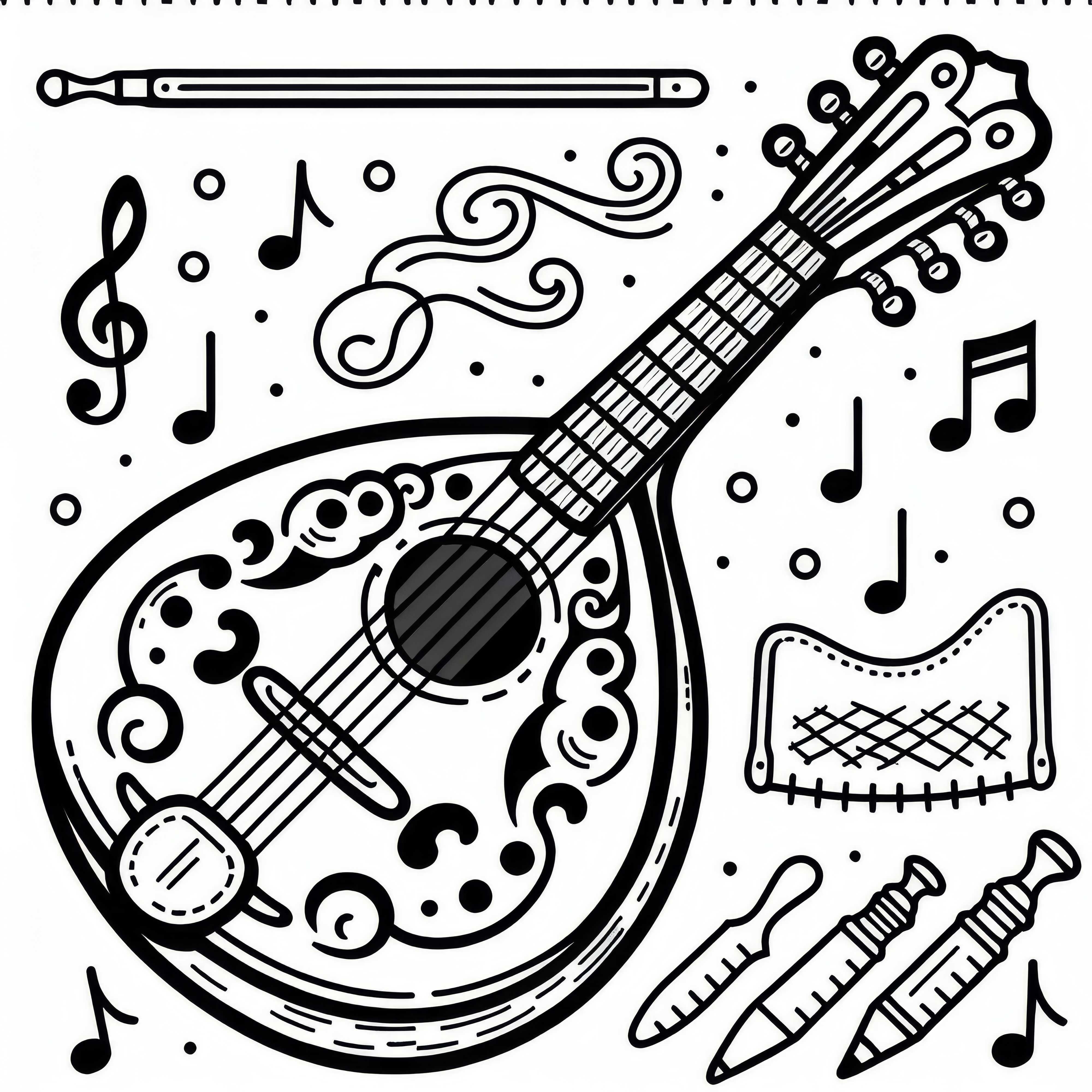 Gambar Mandolin untuk Diwarnai – Alat Petik Gratis Unduh