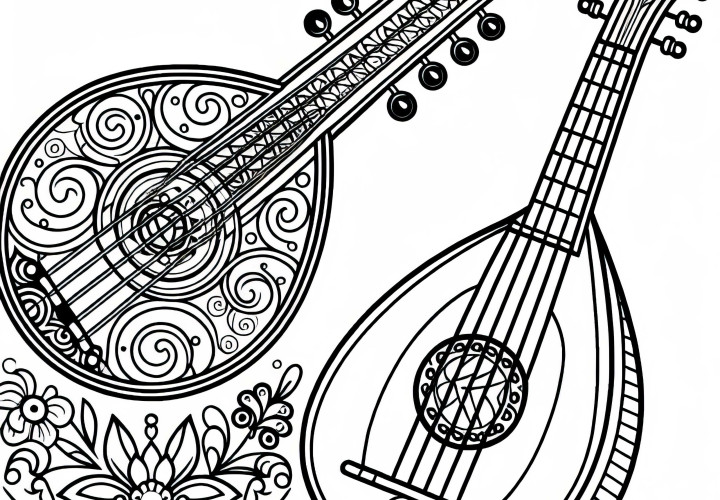 Gambar mewarnai alat musik petik dapat diunduh secara gratis