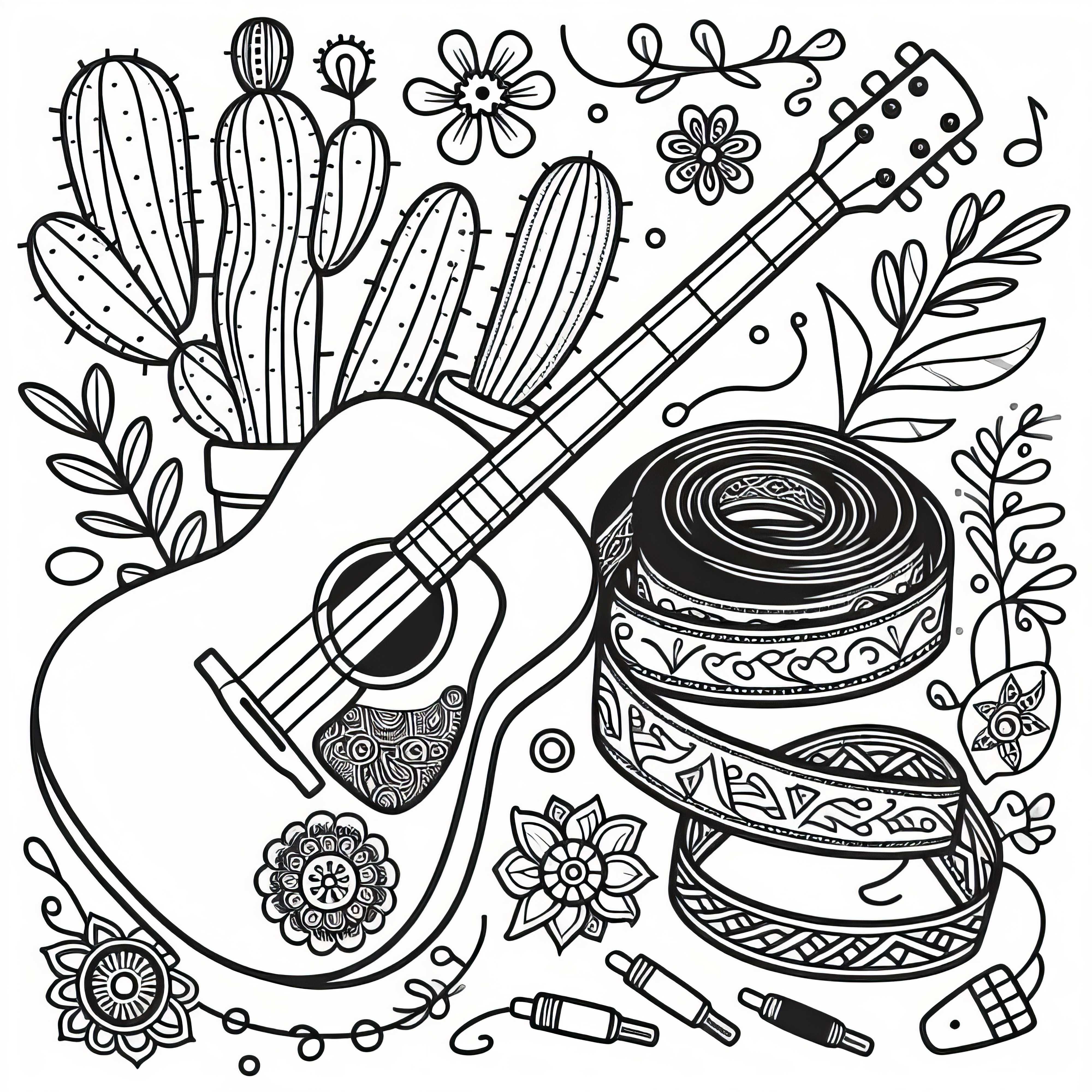 Gambar mewarnai tali gitar untuk alat musik petik - Gambar mewarnai gratis